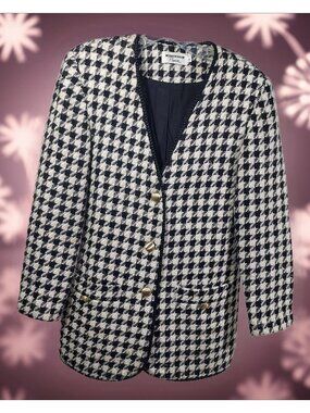 Blazer Houndstooth Retro Plymouth Size 6 Ornate Gold Buttons Professional Wear